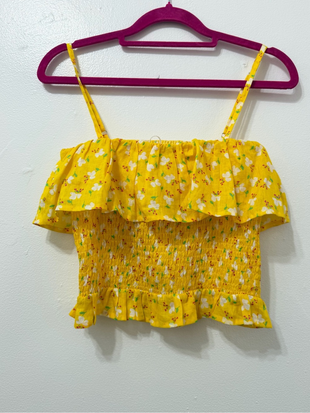 NWOT SOLID & STRIPED Yellow Floral Ruffle Smocked Cami and shorts set